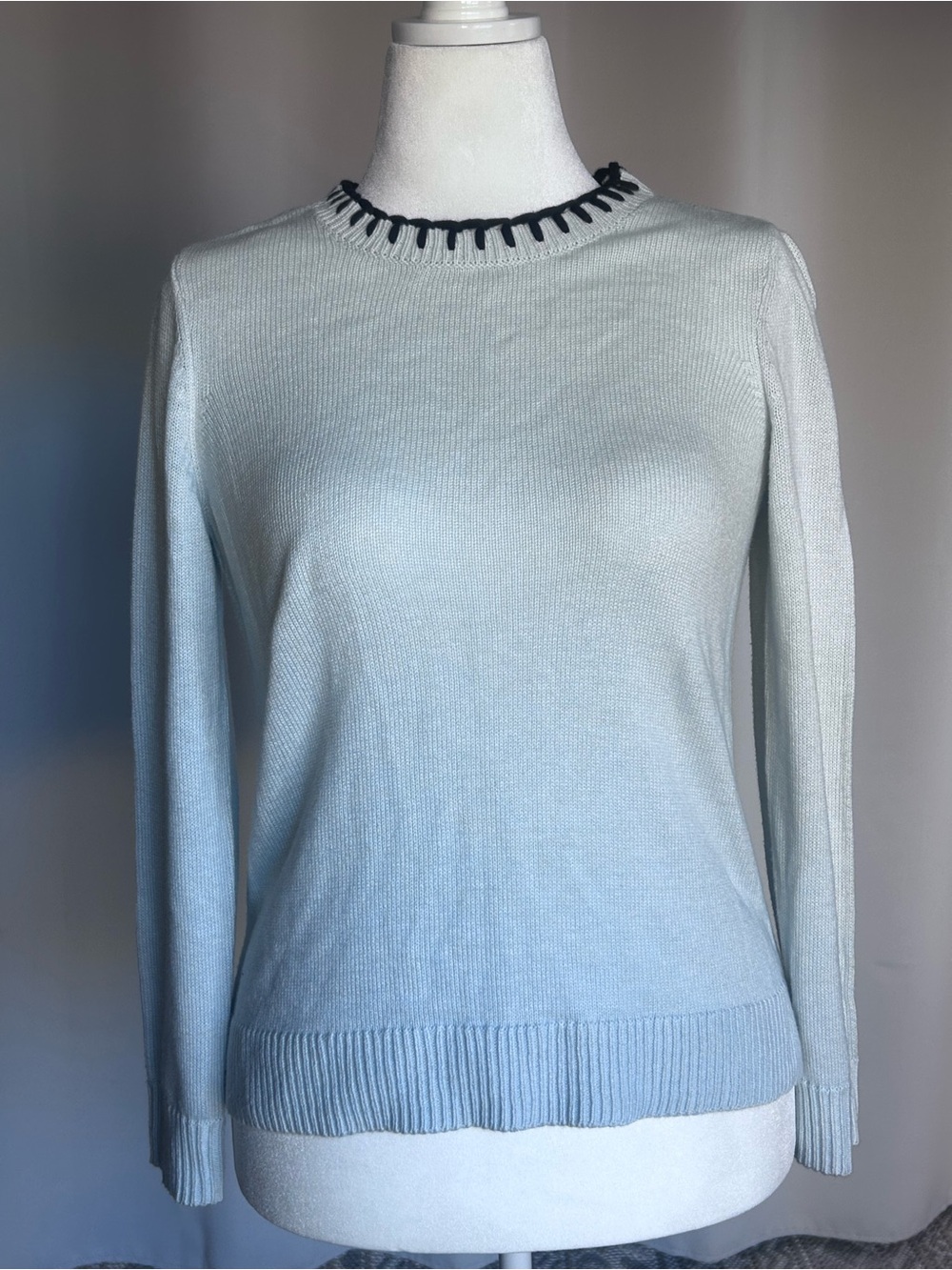 NIC + ZOE Women’s Light Blue Crewneck Sweater – Cotton Cashmere Blend – Size S